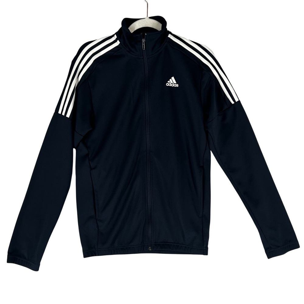 Adidas Navy Blue Zip Up Track Jacket with Pockets Shoulder Stripes Men's Small
